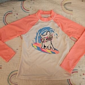 Lands' End Pink and White Rashguard Swim Shirt